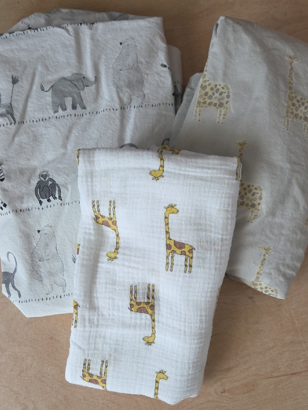 Pottery Barn Kids Safari Giraffe Fitted Sheets And Cotton Swaddle Blanket